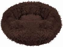 SPRINGOS - Cuccia per cani, rotonda, in pelliccia sintetica, confortevole, con fondo antiscivolo (90 cm, marrone)